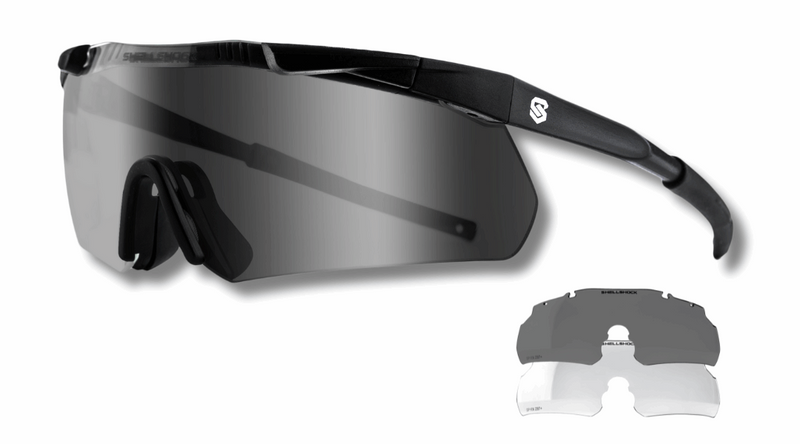 SWITCH Z87.1+ ballistic shooting glasses with smoke and clear tinted lens, FogGuard Pro, included in the Premium Eyes & Ears Combo