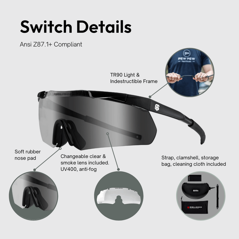 SWITCH™ Z87+ Ballistic Glasses - Changeable Lens – ShellShock SWITCH™ Z87+ Ballistic Glasses - Changeable Lens – ShellShock